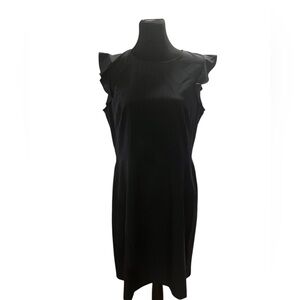 NWT Loft Outlet Blue and Grey pinstripe dress with flutter sleeve, size 12 pet